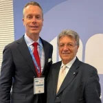 From left Bruce Bridges, AGTA Board President and President of Bridges Tsavorite, and Dr. Gaetano Cavalieri, President of CIBJO (The World Jewellery Confederation)